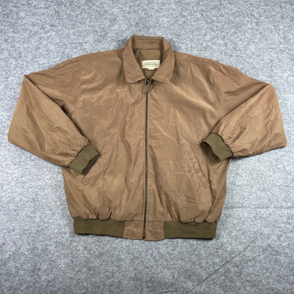 Vintage St Johns Bay Jacket Mens XL Brown Harrington Windbreaker Full Zip 90s